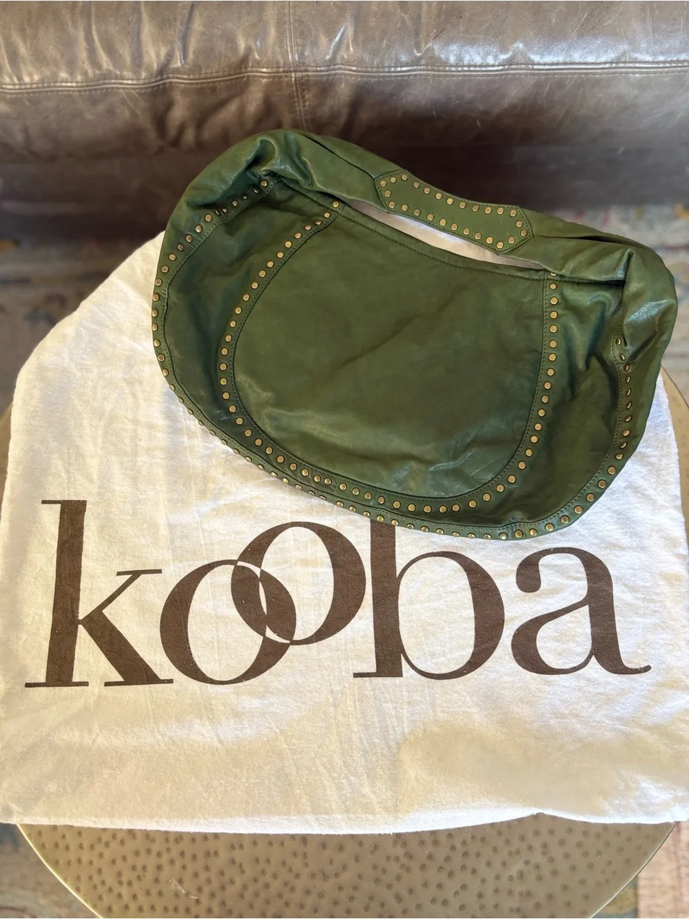 Kooba Green Leather Studded Hobo Shoulder Bag Y2K NWOT Boho Luxe